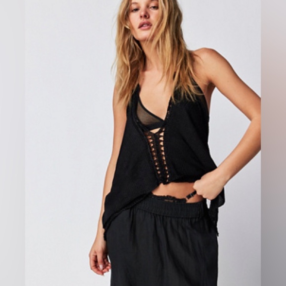 Free People Black ‘Liquid Gold’ Halter Top